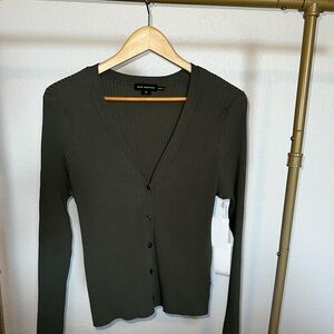 Good American Ribbed V-Neck Cardigan Top – Fatigue Green – XL – NWT $149